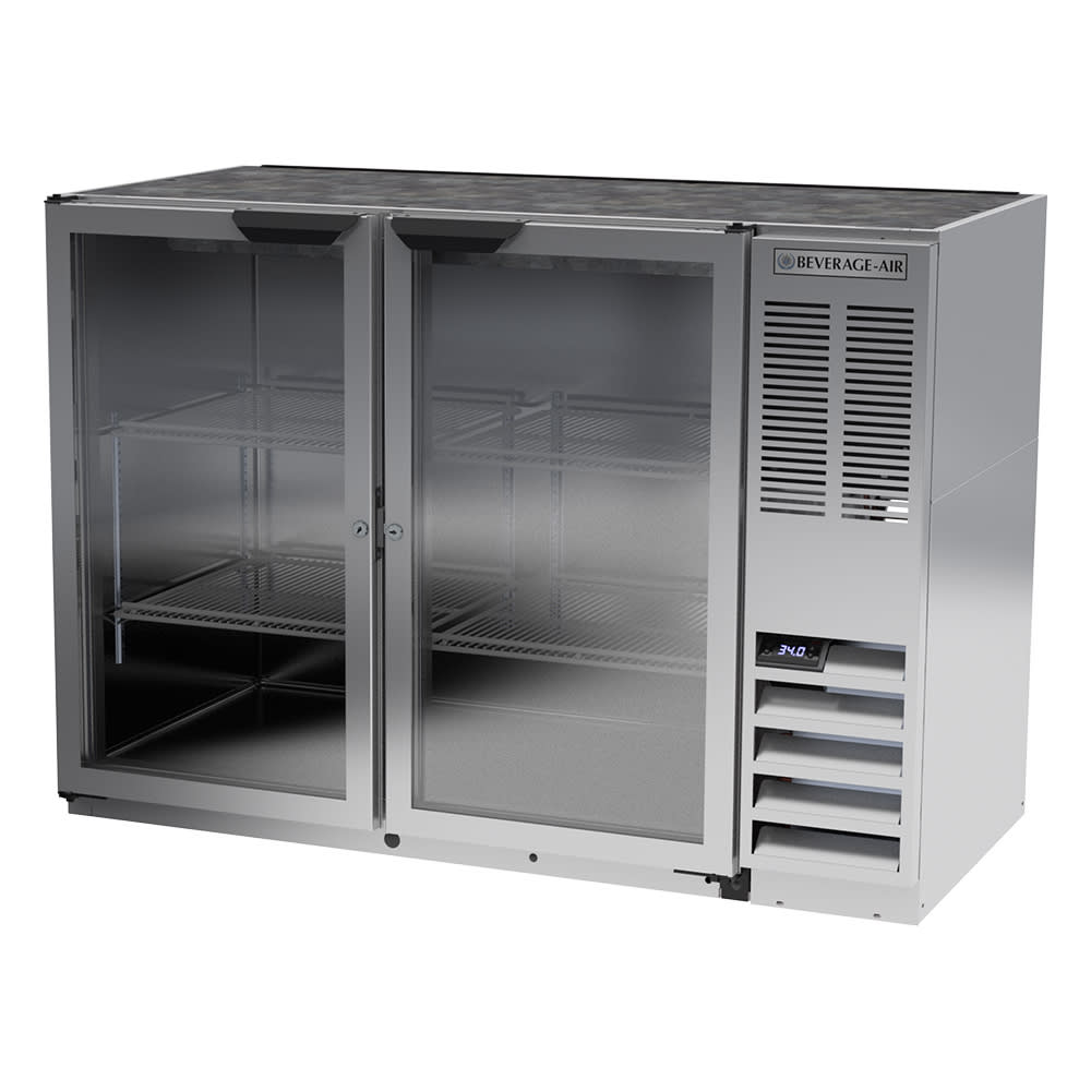 118-BB48HC1GS 48" Bar Refrigerator - 2 Swinging Glass Doors, Stainless, 115v