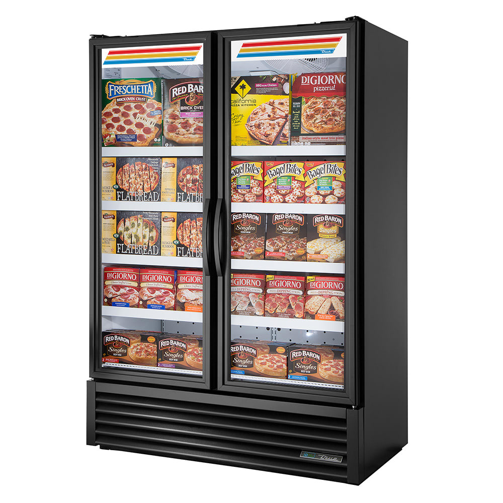 598-FLM54FTSL01BK 53 7/8" Two Section Display Freezer w/ Swing Doors - Bottom Mount Compress...