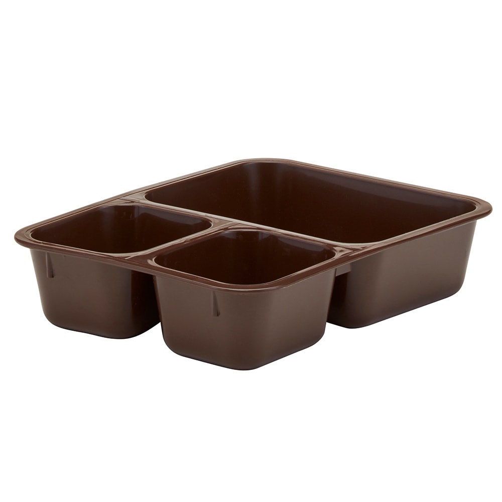 144-853FCP167 Plastic Rectangular Tray w/ (3) Compartments, 8 9/16" x 6 1/4", Brown