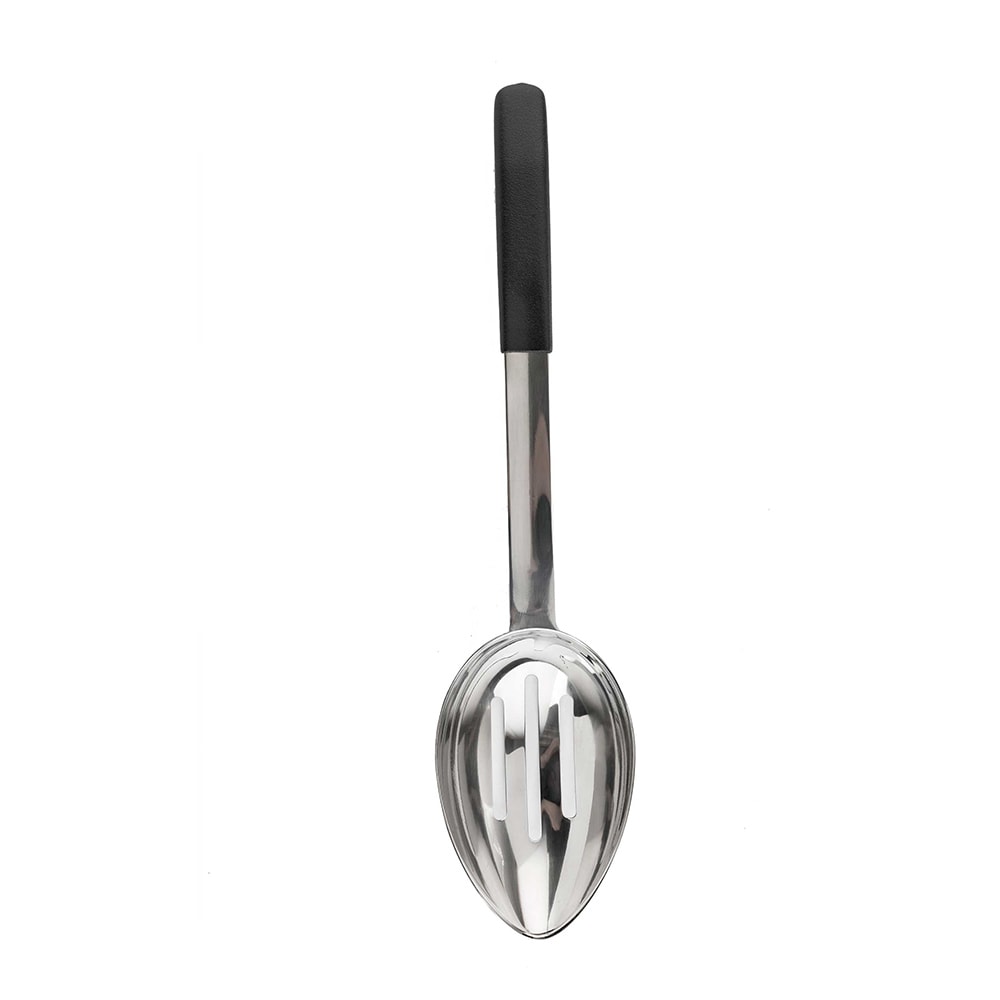 Tablecraft AM5344BK 4 oz Stainless Slotted Serving Spoon w/ Black Handle