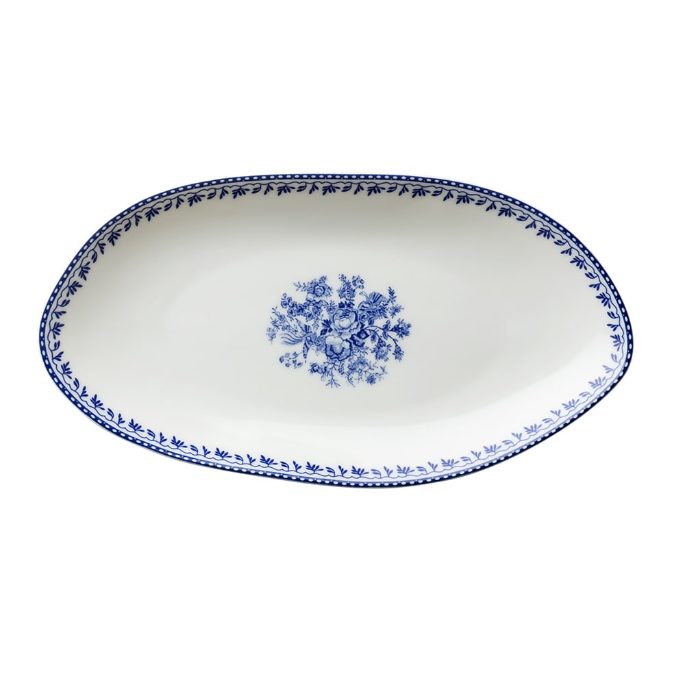 Oneida L6703061342 9 3/4" Irregular Oval Lancaster Garden™ Plate - Porcelain, Blue Floral Design