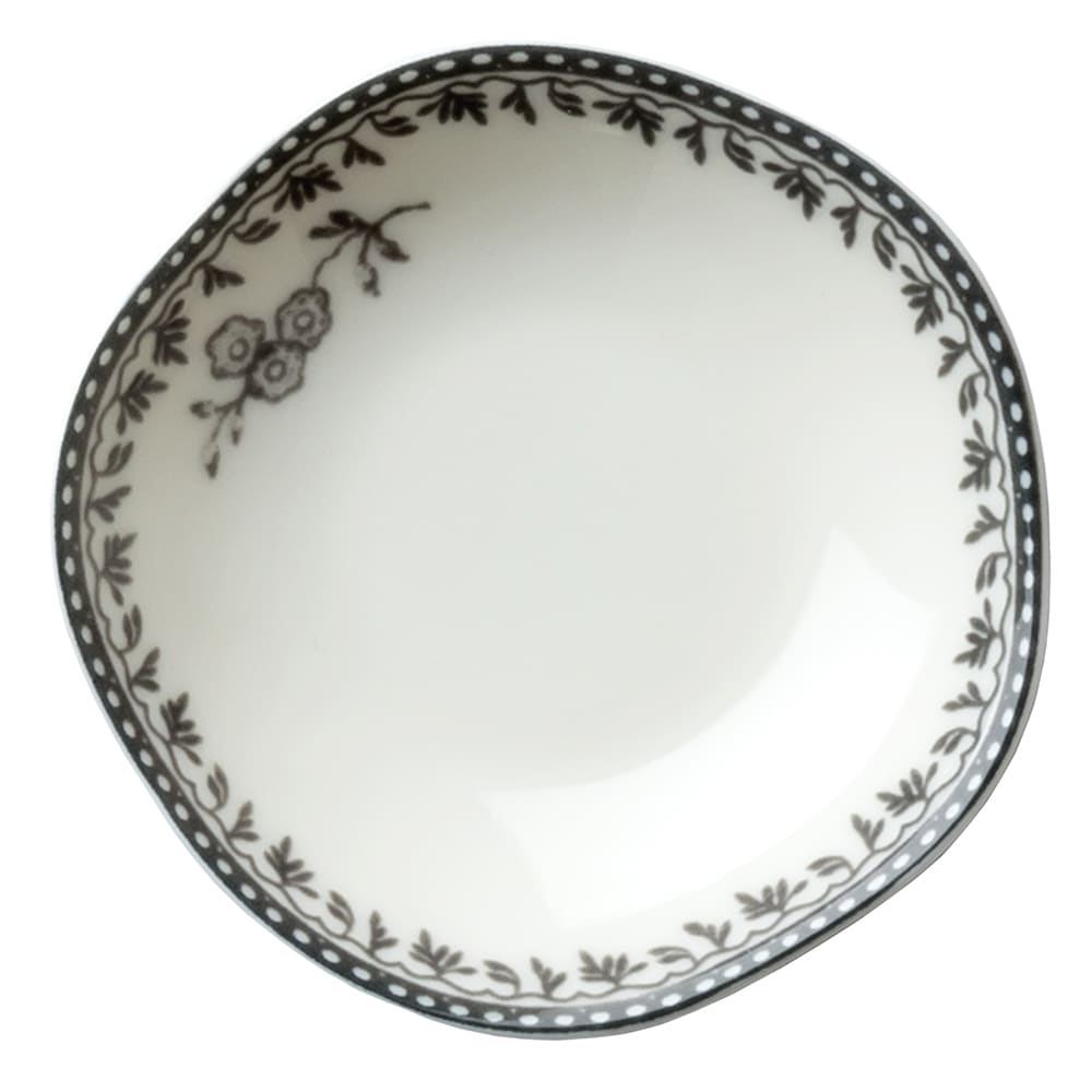 Oneida L6703068942 1 oz Irregular Round Lancaster Garden™ Sauce Dish - Porcelain, Grey Floral Design