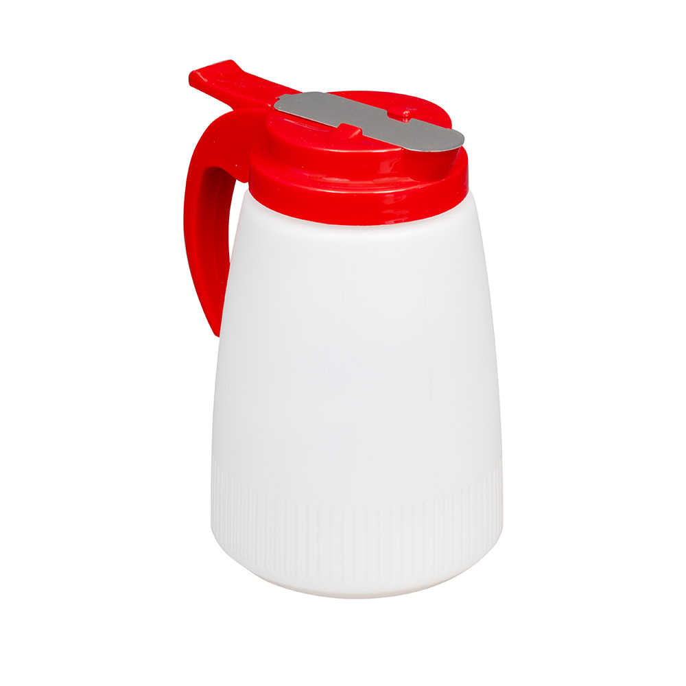 175-63202 32 oz Dripcut® Cafe Color Cylindrical Dripcut Server - White Polyethylene, Red Plastic...