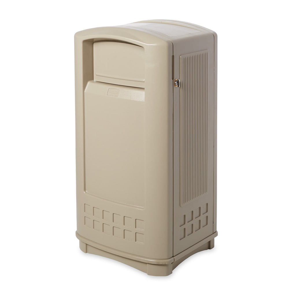 007-9P9000BEIGE 35 gal Outdoor Decorative Trash Can - Plastic, Beige