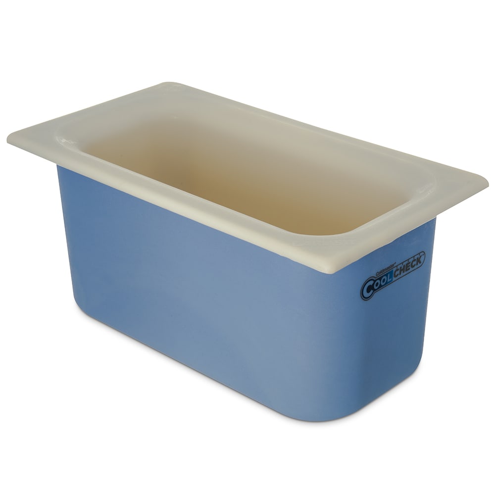 028-CM1102C1402 1/3 Size Coldmaster Coolcheck Food Pan - Plastic, White/Blue