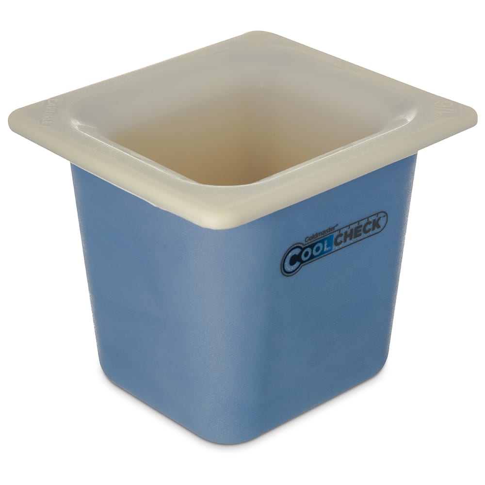 028-CM1104C1402 1/6 Size Coldmaster Coolcheck Food Pan, 6" Deep, 1 3/5 qt Capacity, White/Bl...