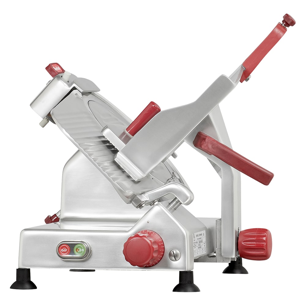 105-825A 10" Round Manual Slicer w/ Angled Gravity Feed & Knife Guard, Sharpener, 115v