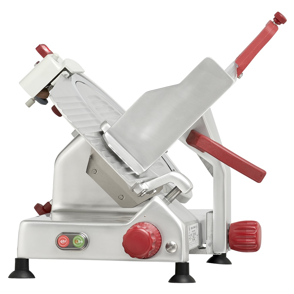 105-827E 12" Round Manual Slicer w/ Angled Gravity Feed & Knife Guard, Sharpener, 115v