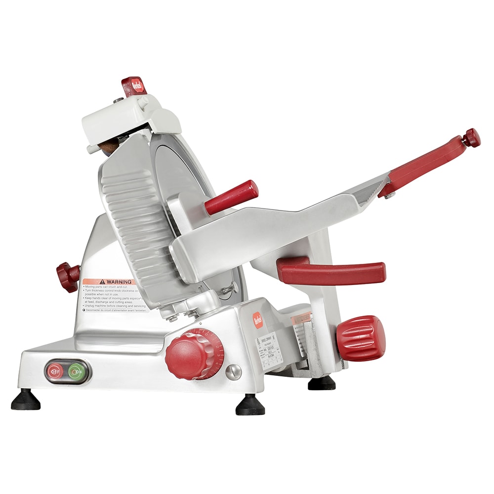 105-825E 10" Round Manual Slicer w/ Angled Gravity Feed & Knife Guard, Sharpener, 115v