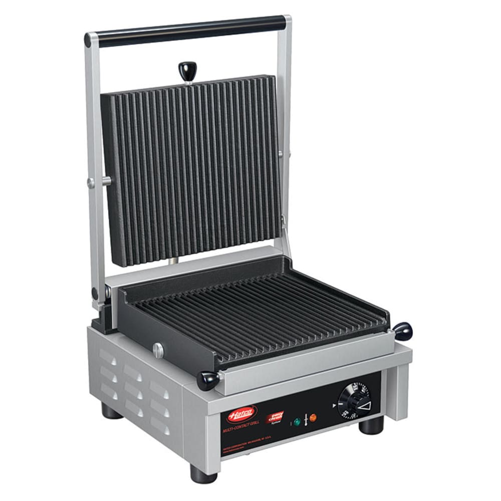 042-MCG10S120QS Single Commercial Panini Press w/ Cast Iron Smooth Plates, 120v