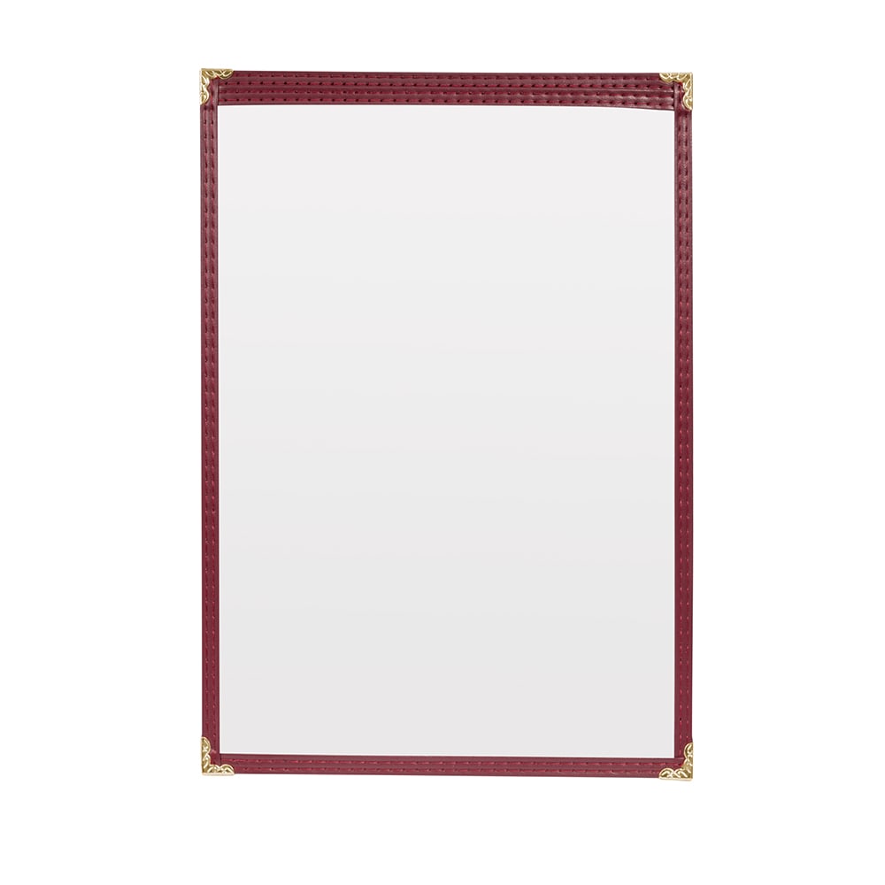 287-TES8514DS08 Single Pocket Vinyl Menu Cover, 8 1/2"W x 14"H, Maroon Leatherette