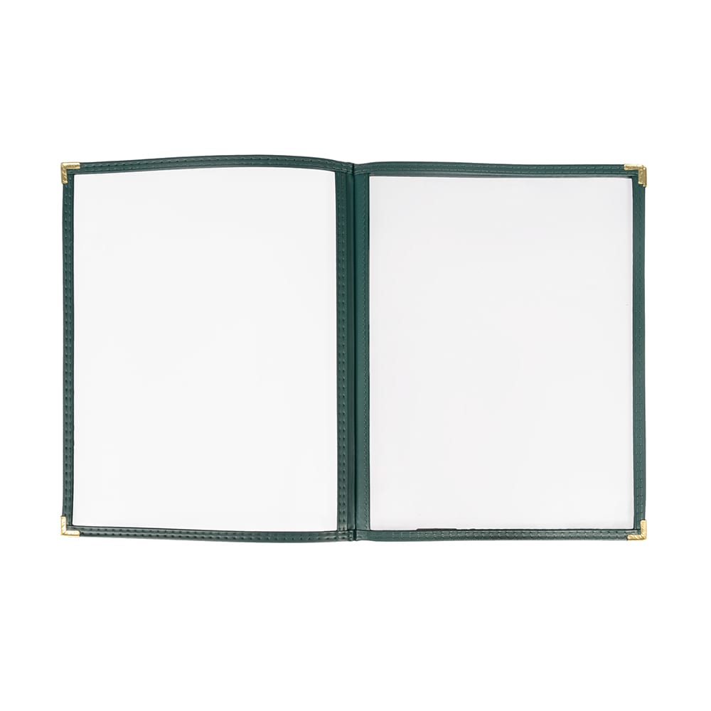 287-TETB8511DS06 Triple Pocket Vinyl Menu Cover, 8 1/2"W x 11"H, Green Leatherette