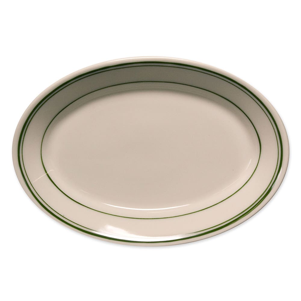179-1521 8 1/8" x 5 5/8" Oval Platter - China, White w/ Green Band