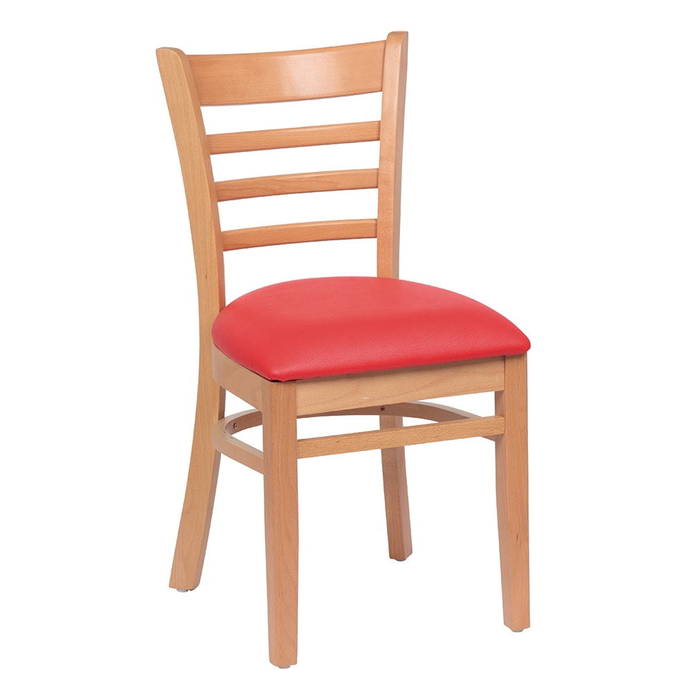 203-ROY8001NRED Side Chair w/ Ladder Back & Red Vinyl Seat - Beechwood Frame, Natural Finish