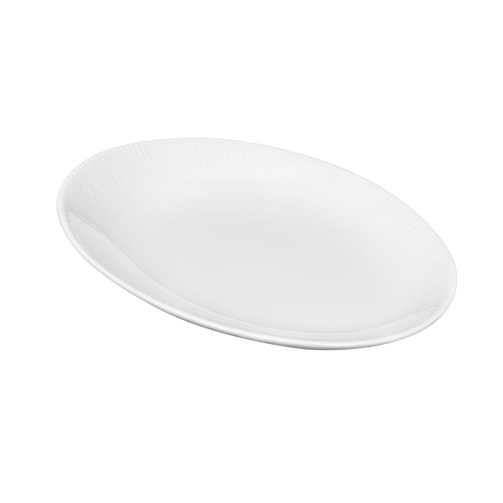 893-WHBALO141 Oval Bamboo Plate - 13 5/8" x 9", Ceramic, White