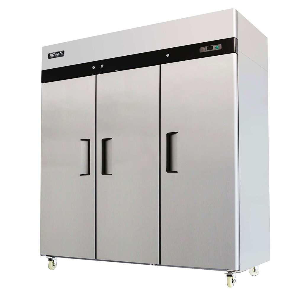Migali C-3R-HC 77 4/5" Three Section Reach In Refrigerator, (3) Left/Right Hinge Solid Doors, 115v