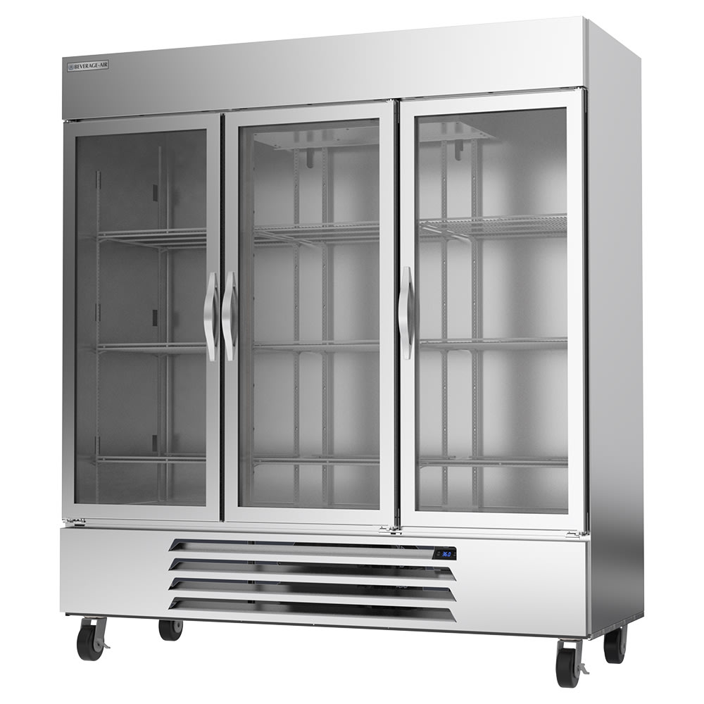 118-HBR72HC1G 75" Three Section Reach In Refrigerator, (3) Left/Right Hinge Glass Doors, 115...