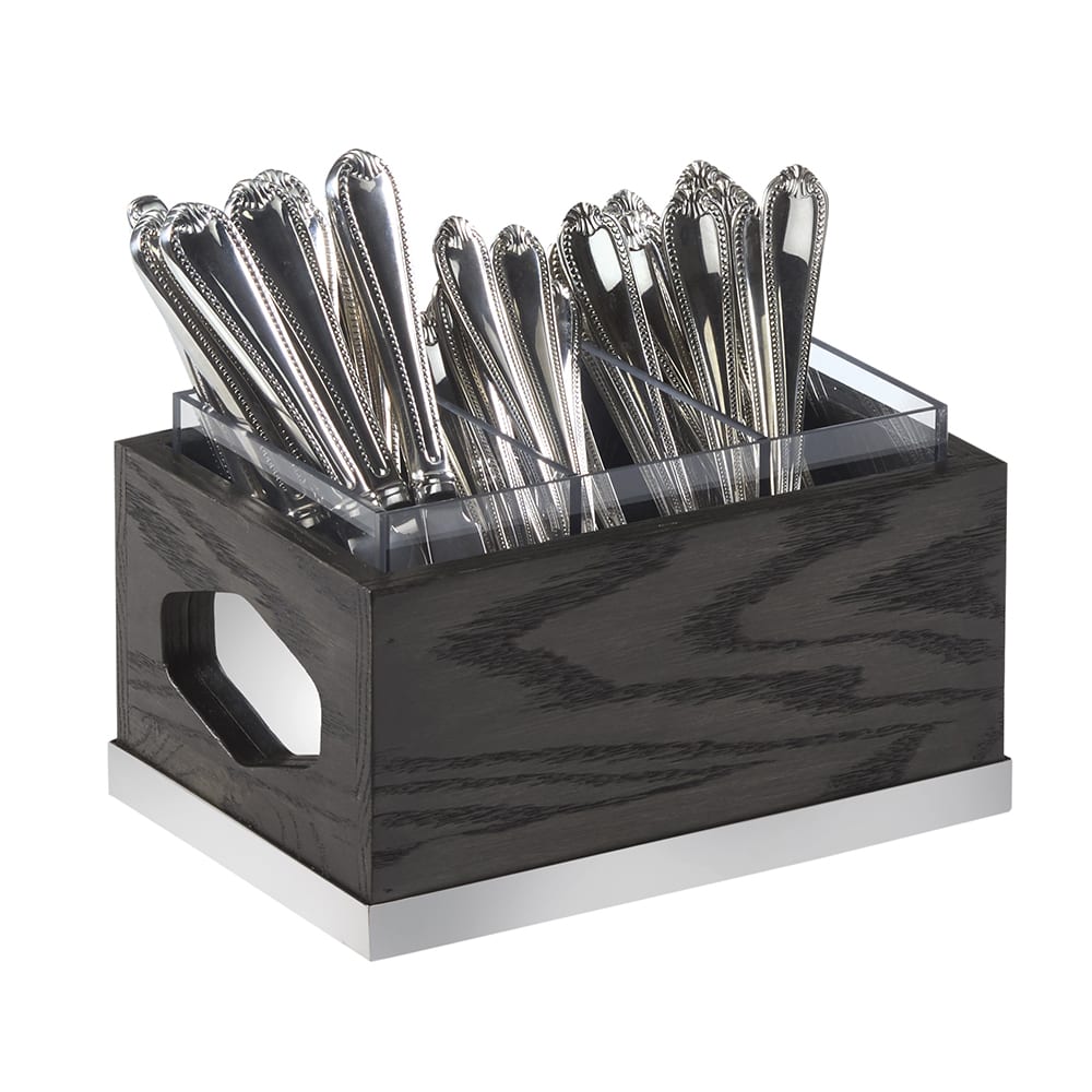151-381187 3 Compartment Flatware Holder - 9 1/2" x 6 3/4", Oak, Dark Gray