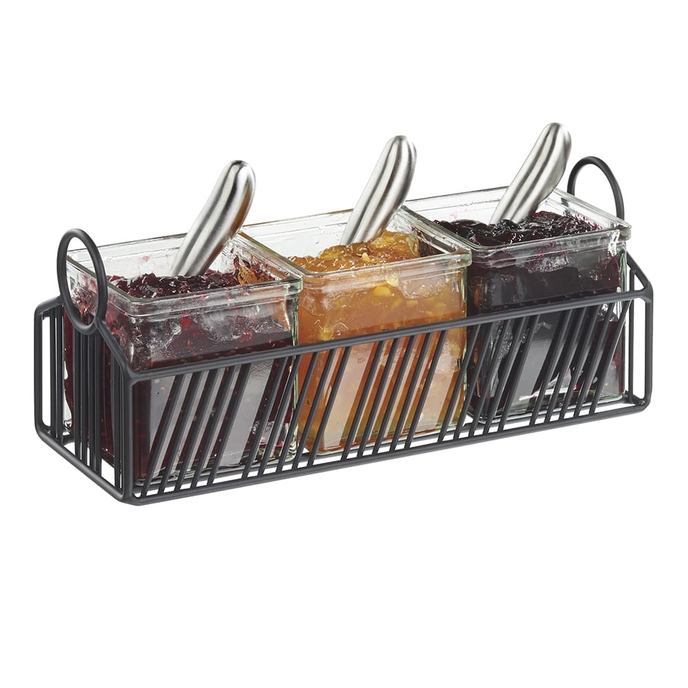 151-4101313 Rectangular 3 Compartment Coffee/Tea Condiment Jar Display - Clear/Black