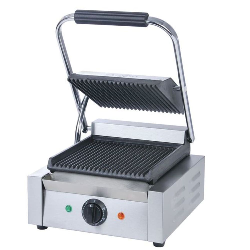 Adcraft SG-811 Single Commercial Panini Press w/ Cast Iron Grooved Plates, 120v