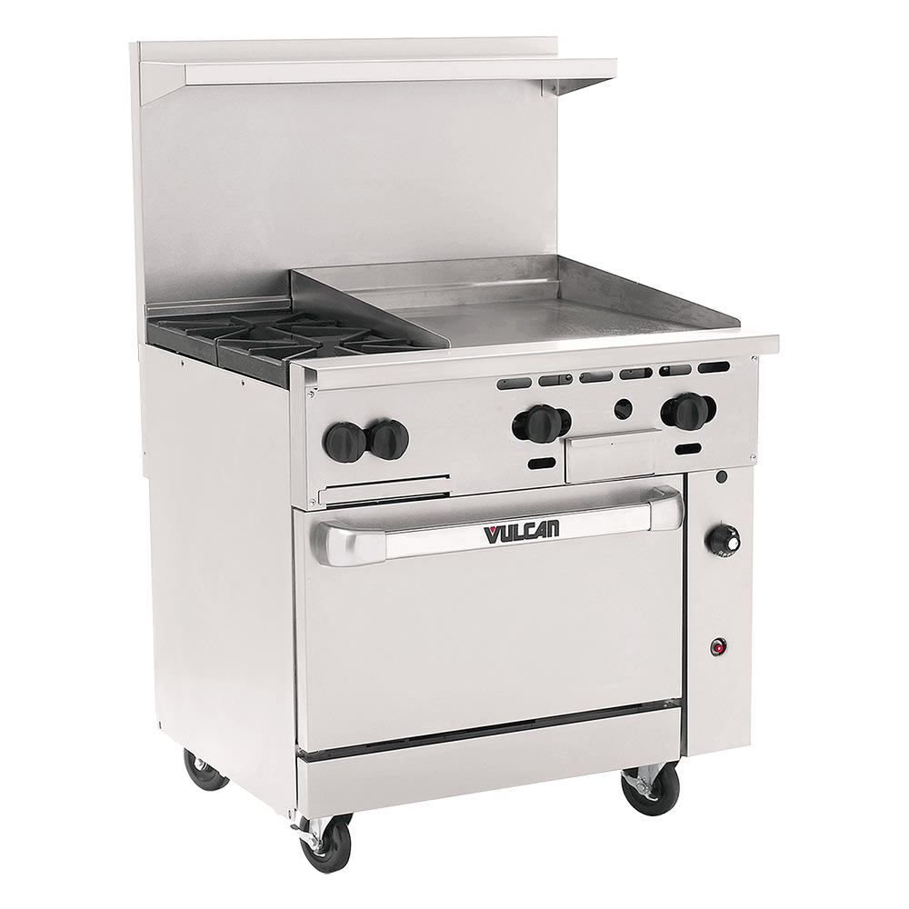 207-36C2B24GTLP 36" 2 Burner Gas Range w/ Griddle & Convection Oven, Liquid Propane