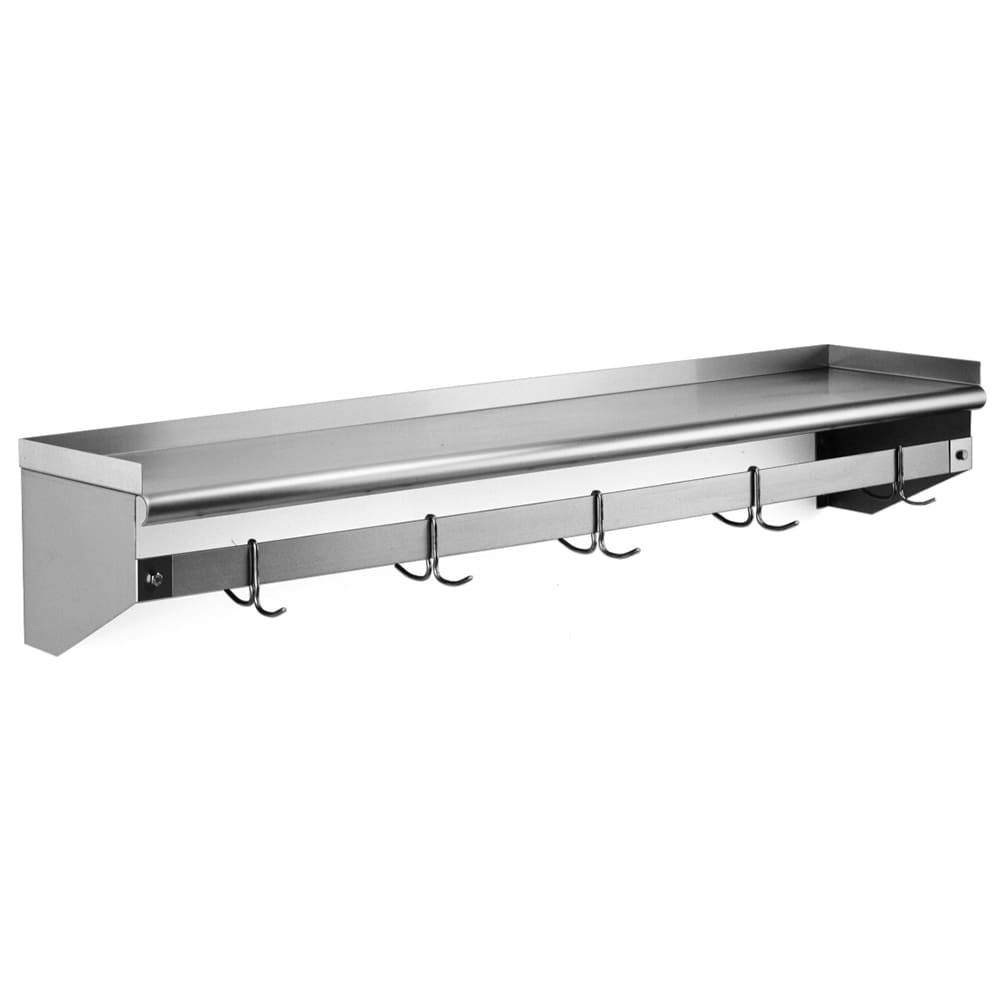 241-WSP1248 Solid Wall Mounted Overshelf w/ Pot Rack, 48"W x 12"D, Stainless