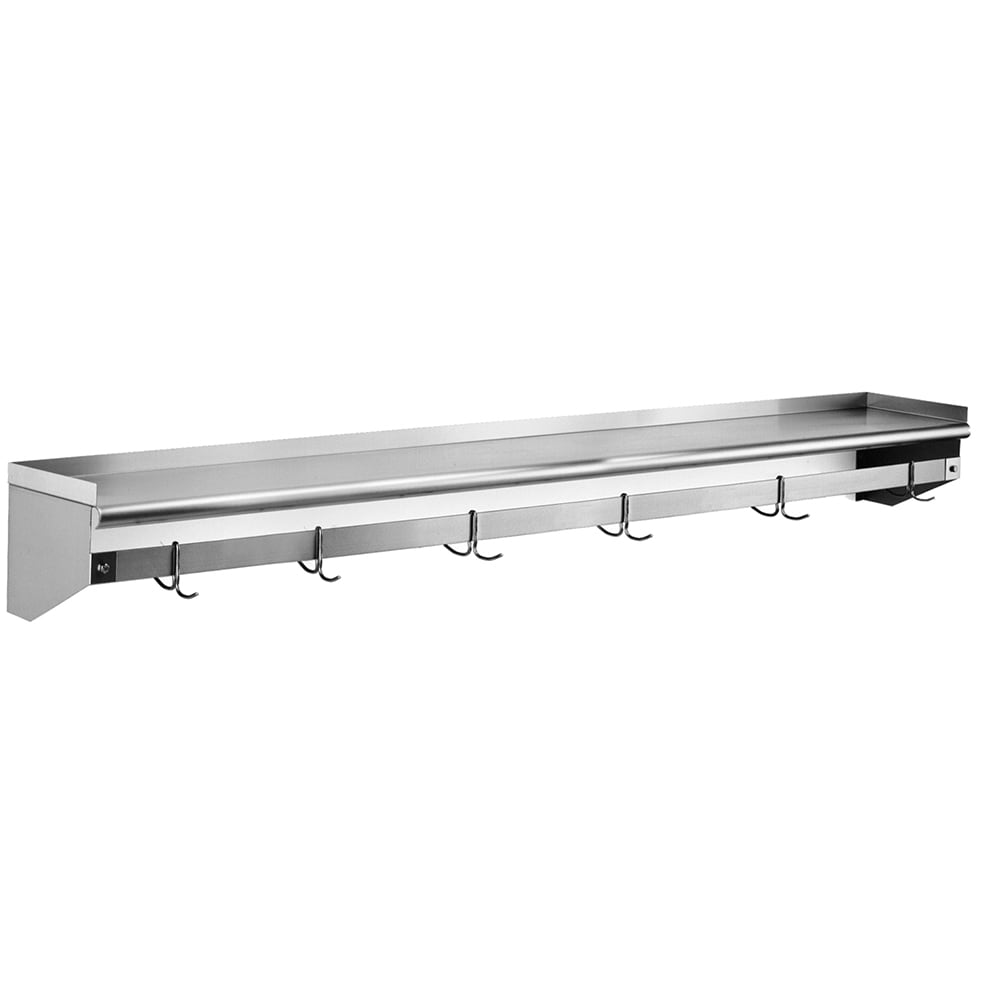 241-WSP1272 Solid Wall Mounted Overshelf w/ Pot Rack, 72"W x 12"D, Stainless