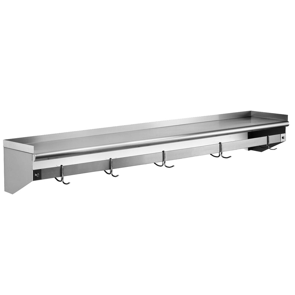 241-WSP1260 Solid Wall Mounted Overshelf w/ Pot Rack, 60"W x 12"D, Stainless