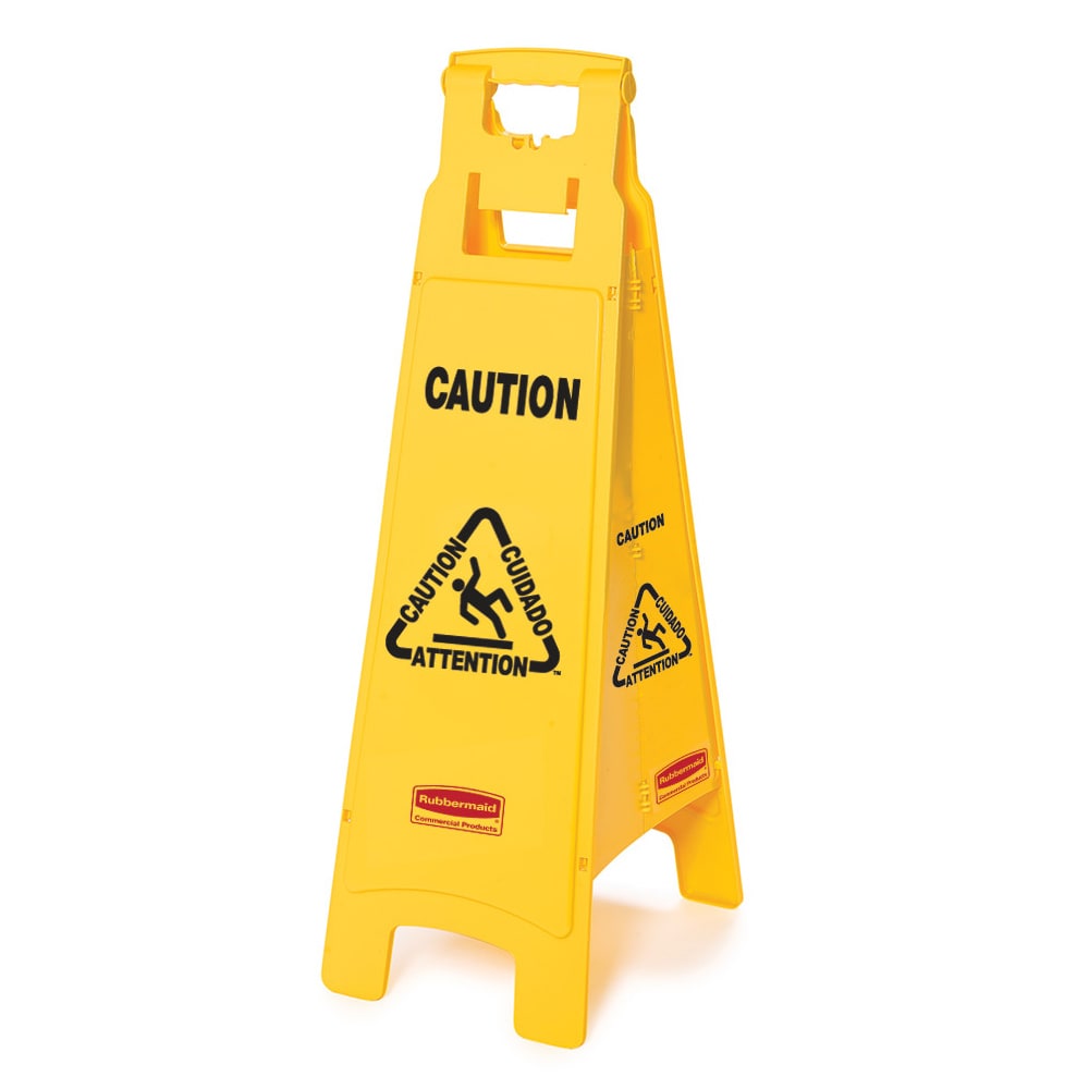 007-6114 4 Sided Floor Sign - "Caution" Multi-Lingual, Yellow
