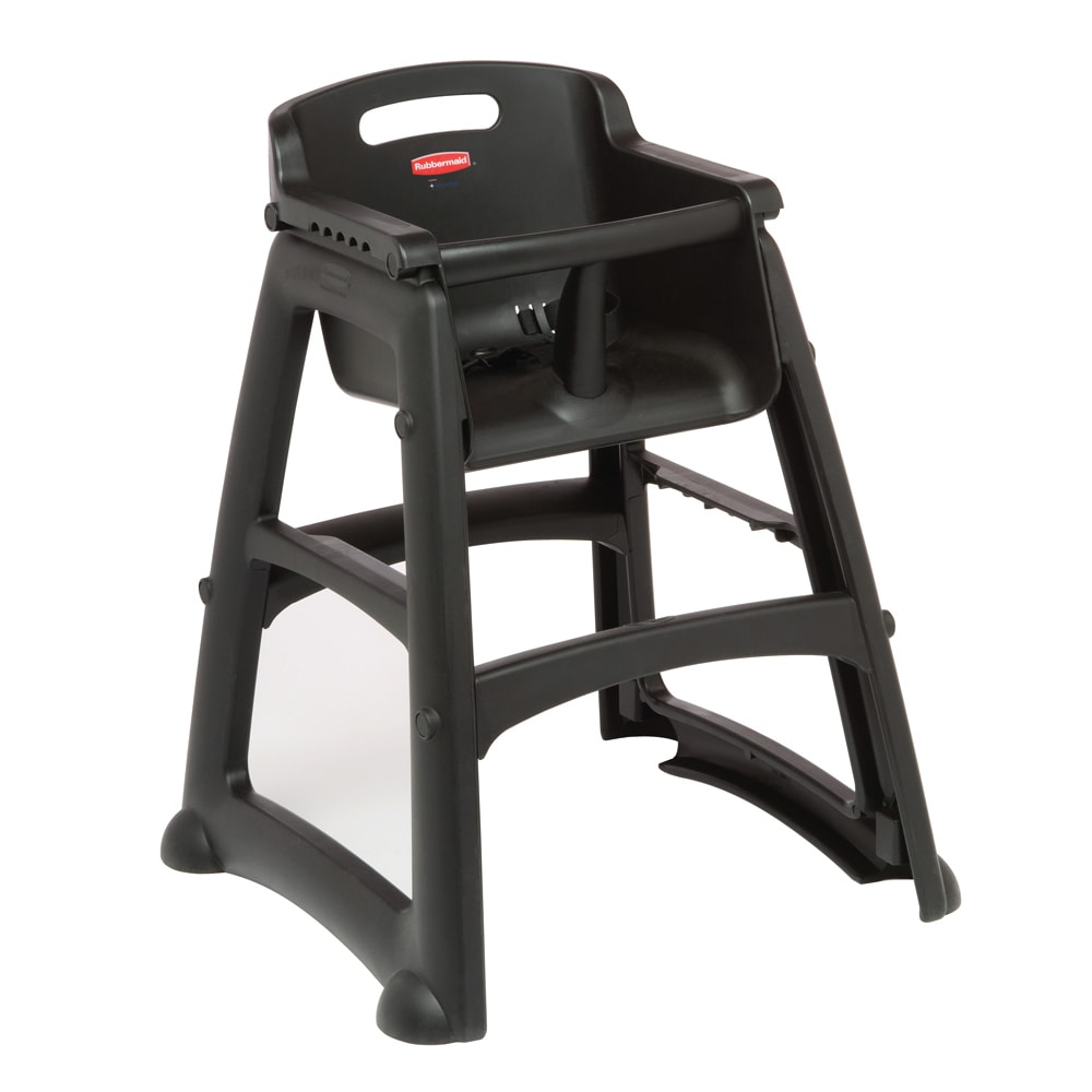 007-780608BK 29 3/4" Stackable Plastic High Chair w/ Waist Strap, Black