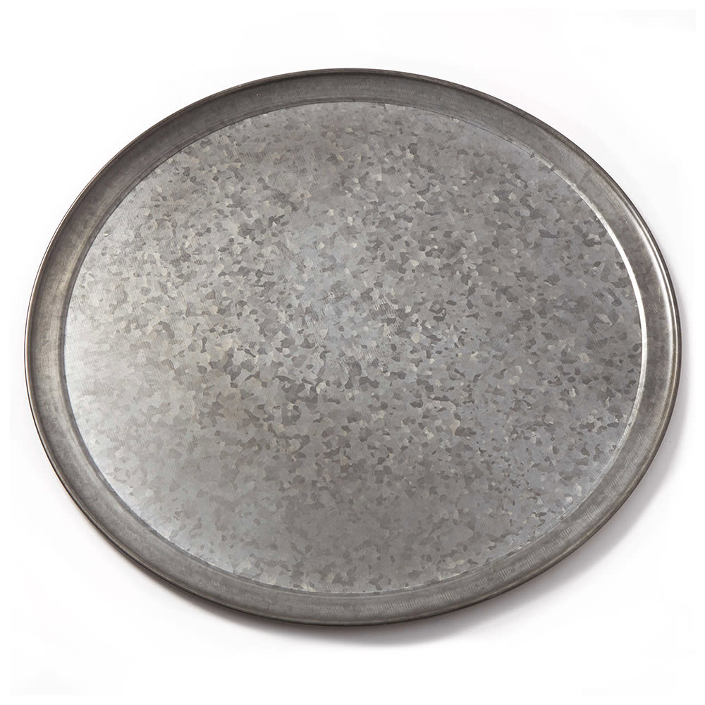 166-GTP18 18" Round Serving Tray - Galvanized w/ Onyx Finish