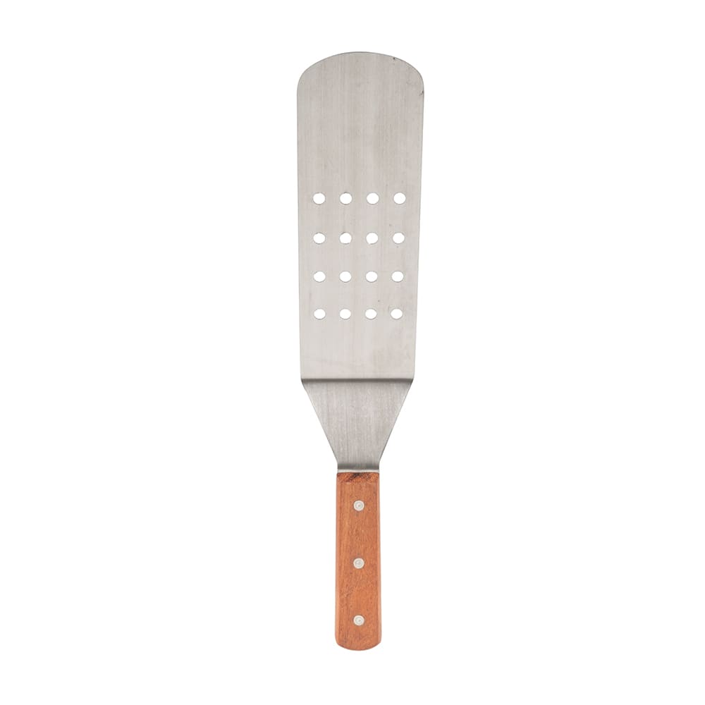 166-LT14P 14" Turner w/ Perforated Round Blade, 3x8", Wood/Stainless