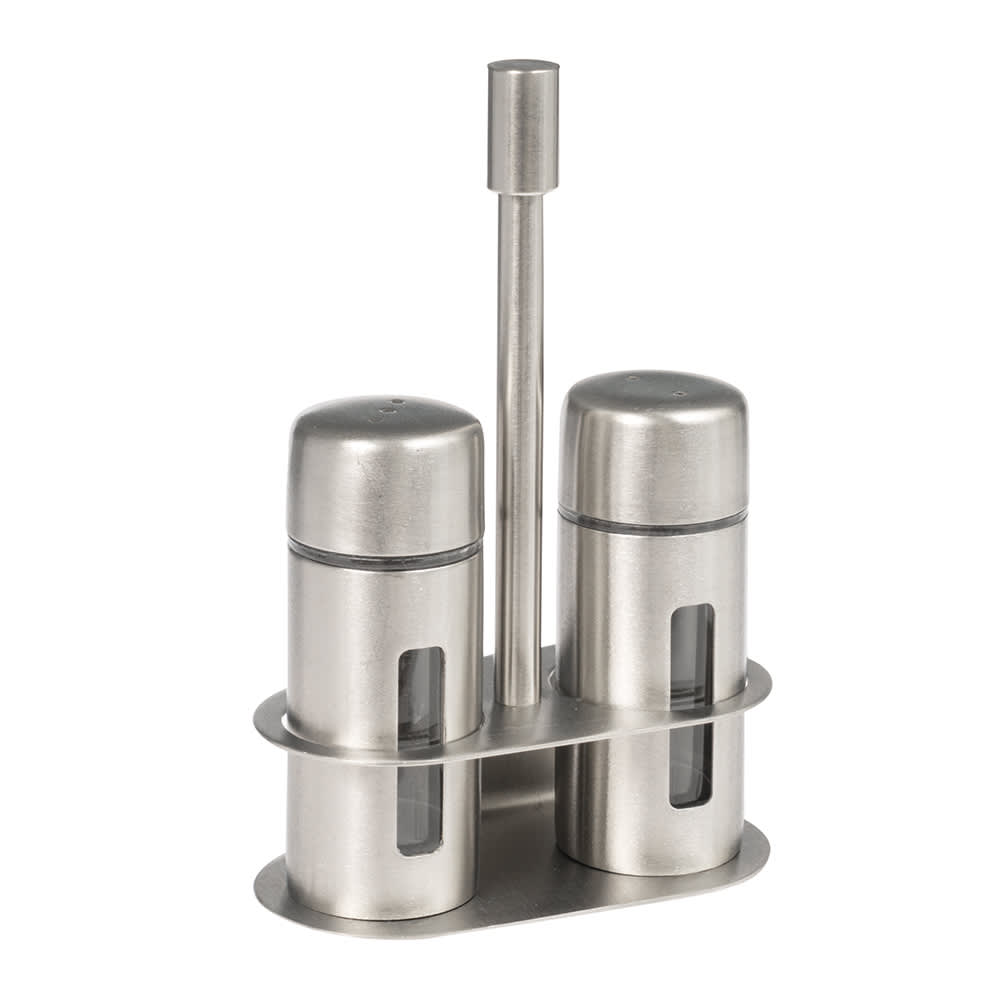 166-SP6 1 oz Salt & Pepper Shaker Set - Stainless Steel, 3 1/4"H