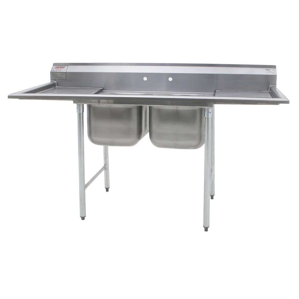 241-31416218 72 1/4" 2 Compartment Sink w/ 16"L x 20"W Bowl, 13 1/2" Deep