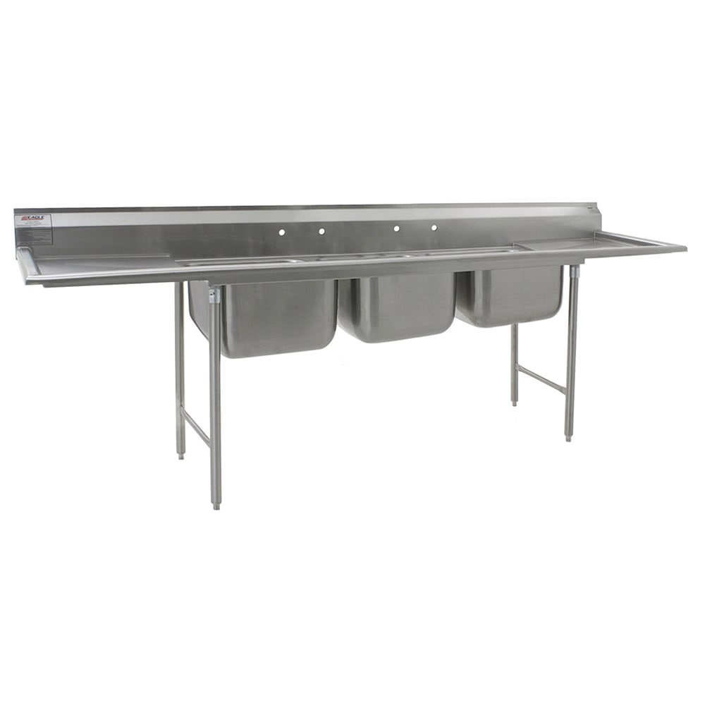 241-31424324 126" 3 Compartment Sink w/ 24"L x 24"W Bowl, 13 1/2" Deep