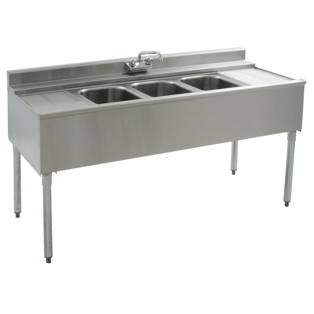 241-B5C22 60" Underbar Sink Unit w/ (3) Compartments, 12 1/2" Left & Right Drainboa...