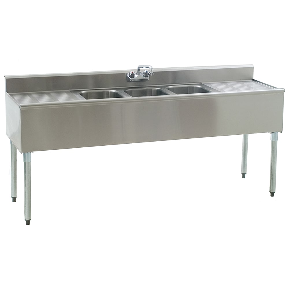 241-B6C18 72" Underbar Sink Unit w/ (3) Compartments, 18 1/2" Left & Right Drainboa...