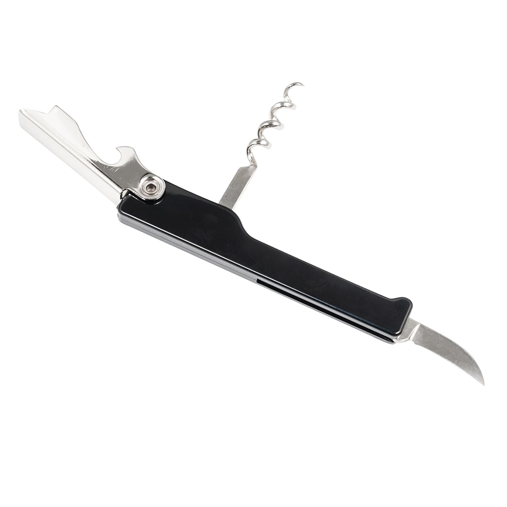 166-WCSB415 Waiter's Corkscrew w/ Foil Cutter & Bottle Cap Opener, Black