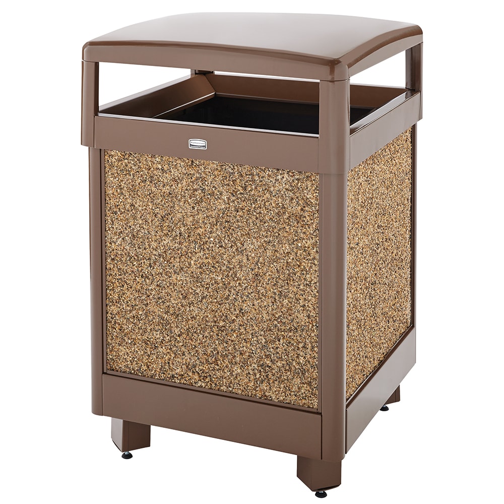 007-FGR38HT201PL 38 gal Aspen Waste Receptacle - Hinged Top, Plastic Liner, Desert Brown/Brown