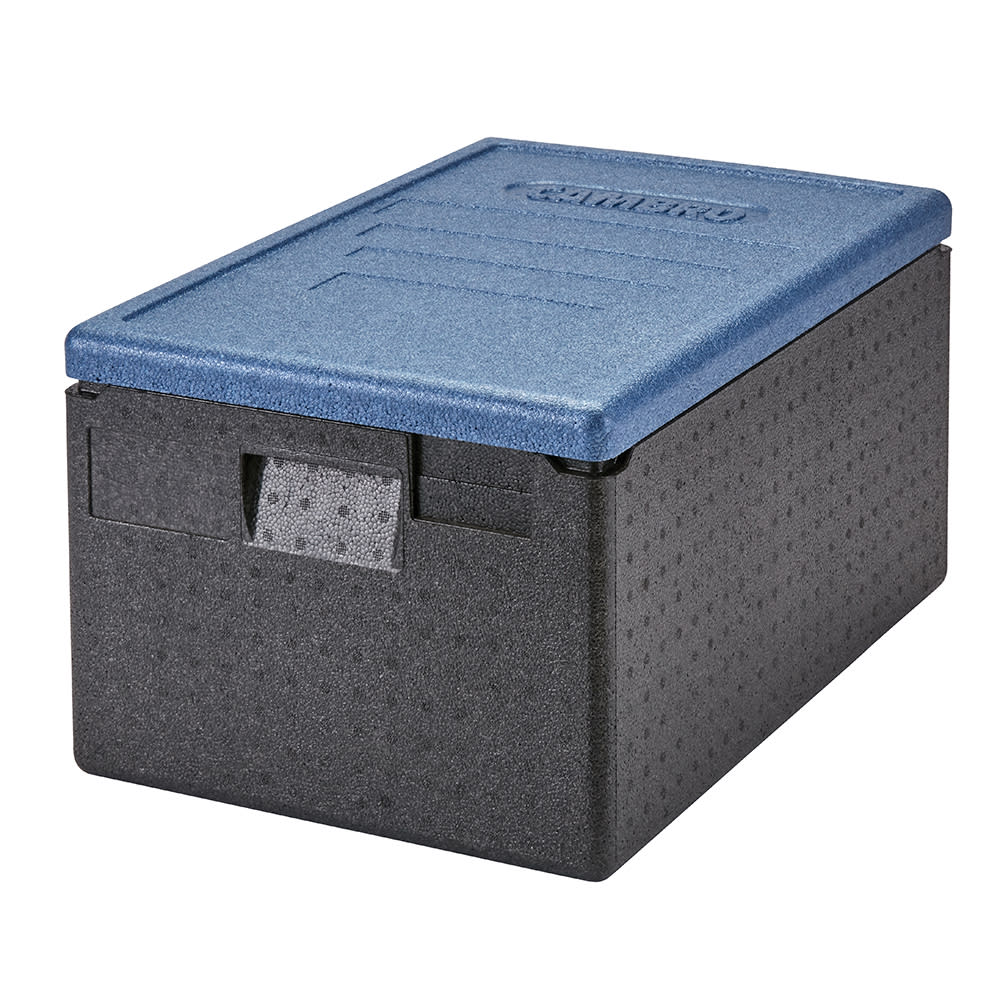 144-EPP180CLSW362 GoBox™ Insulated Food Carrier - 48 3/5 qt w/ 1 Pan Capacity, Black w/ Blue Lid