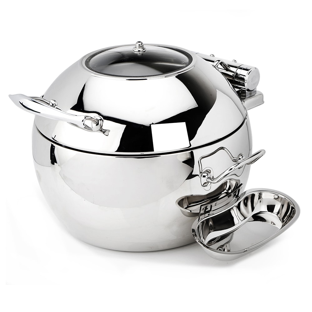 Eastern Tabletop 39311G 11 qt Round Induction Soup Chafer w/ Hinged Glass Lid, Stainless Steel