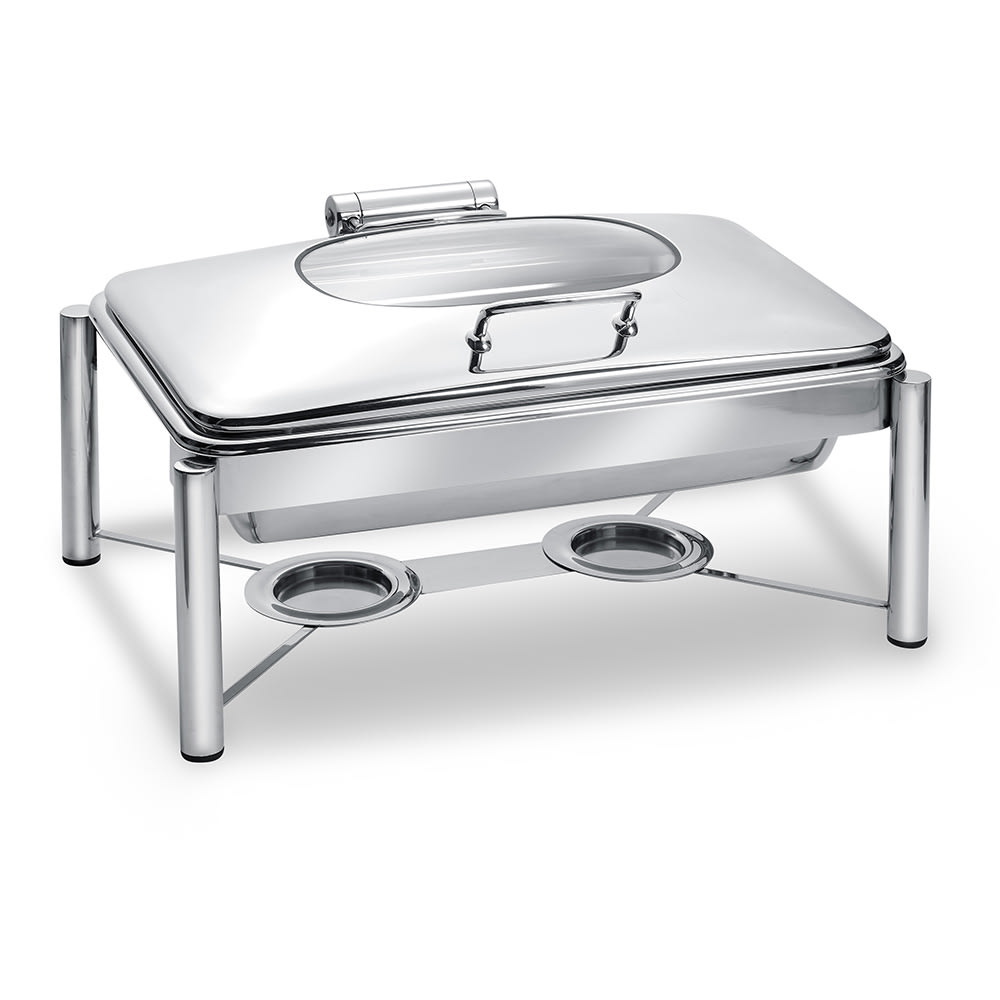 Eastern Tabletop 3955G/S 8 qt Rectangular Induction Chafing Dish w/ Hinged Glass Lid, Stainless Steel