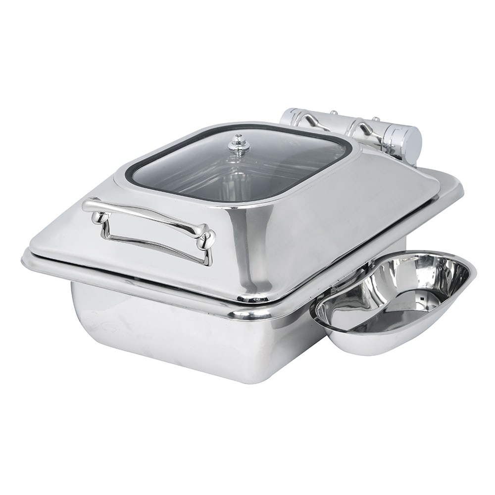 Eastern Tabletop 3964G 4 qt Square Induction Chafing Dish w/ Hinged Glass Lid, Stainless Steel