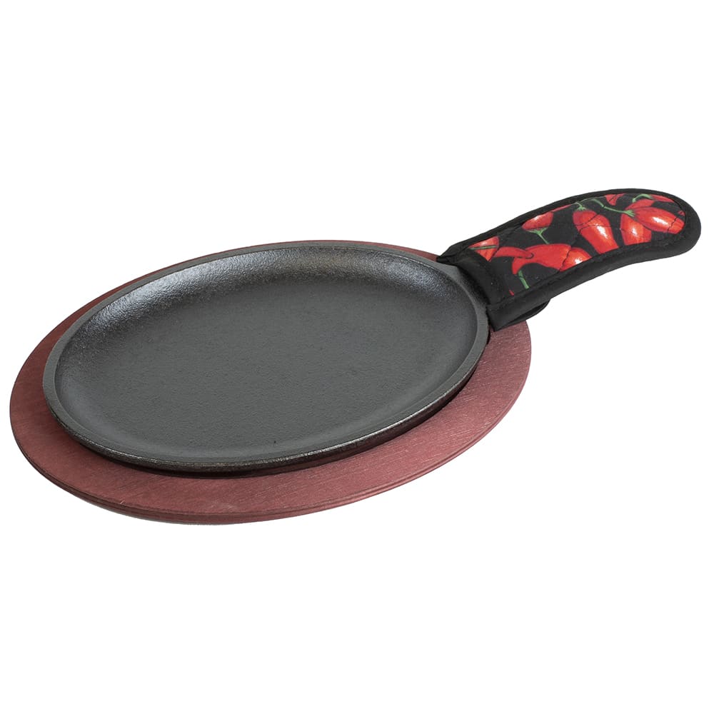 261-LFSR3 Fajita Griddle Set - 10x7", Chili Pepper Red Underliner, Chili Pepper Handle Mitt