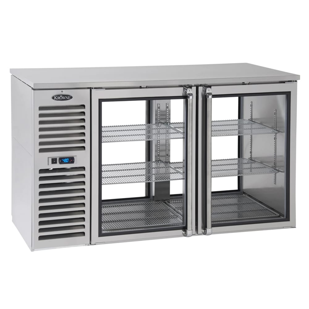 381-KPT60LSSSLRLR 60" Bar Refrigerator - 4 Swinging Glass Doors, Stainless, 115v