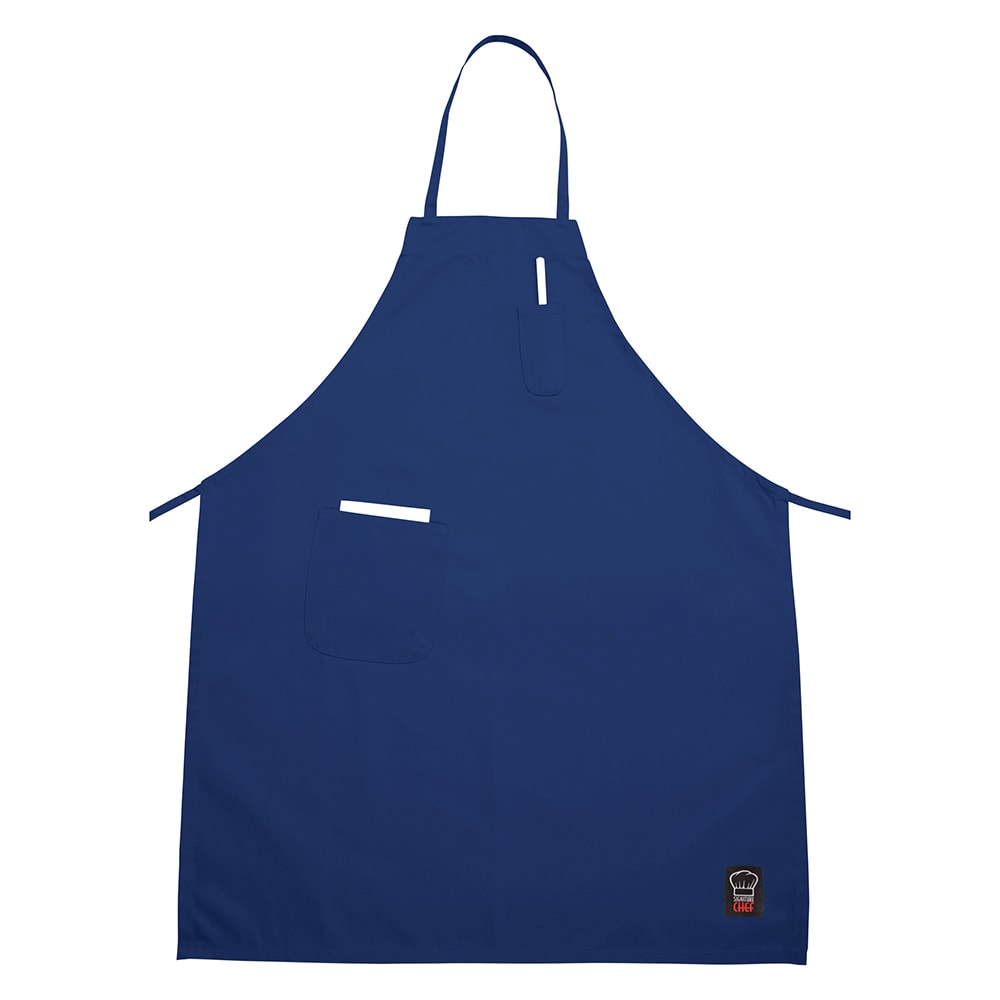 080-BAPBL Full Length Bib Apron w/ (2) Pockets - 33" x 26", Poly/Cotton, Blue