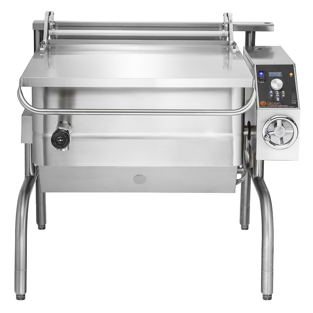 167-BPM40GALP 40 gal. Tilt Skillet - Open Leg Base, Polished Pan, Measurement Marks, Liquid Propa...