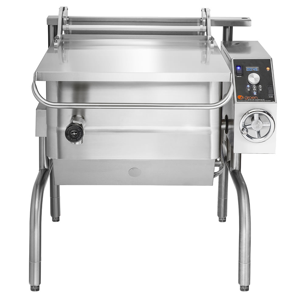 167-BPM30GANG 30 gal. Tilt Skillet - Open Leg Base, Polished Pan, Measurement Marks, Natural Gas