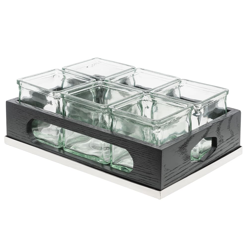 151-380587 Rectangular 6 Compartment Coffee/Tea Condiment Jar Display - Clear/Gray