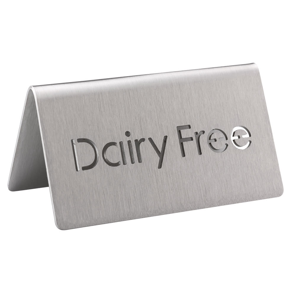 482-1CBFDAIRYFREEMOD Dairy Free Beverage Table Tent Sign - 3"W x 1 1/2"H, Brushed Stain...